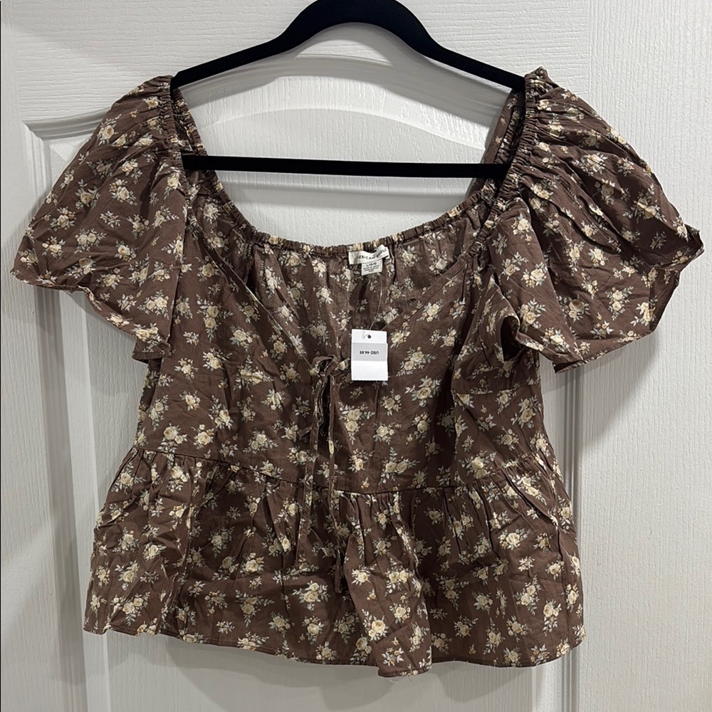 American Eagle Floral Blouse in Brown